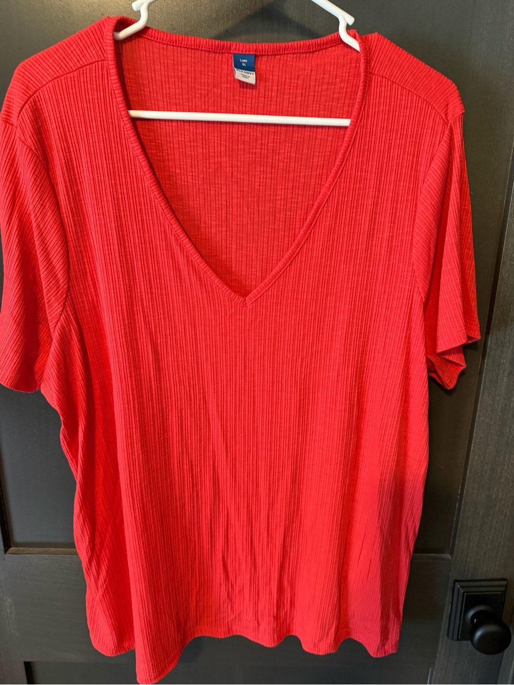Women’s Red Ribbed V-Neck Top
